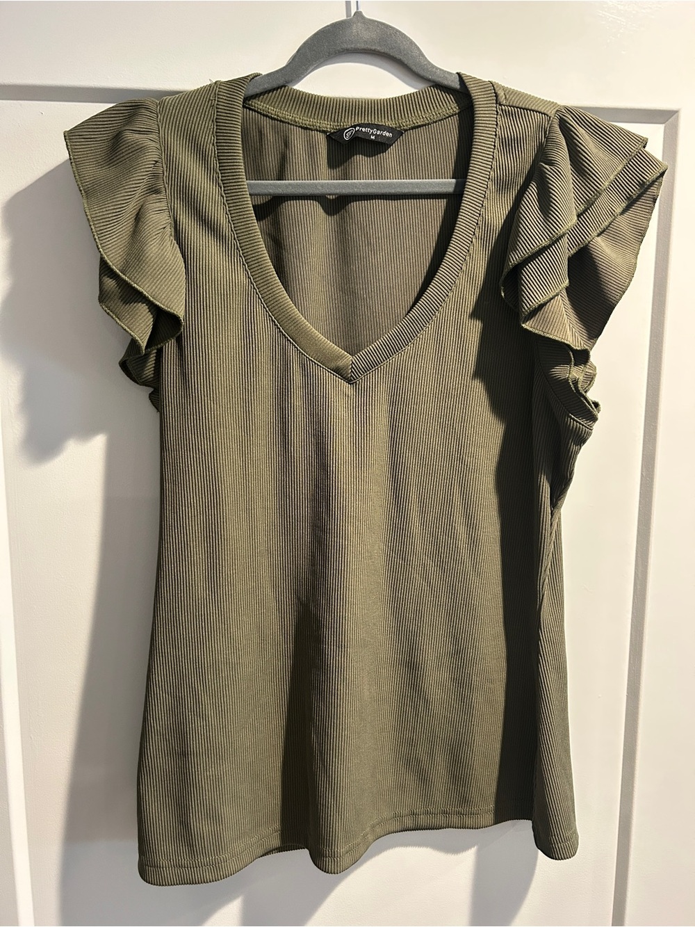 Forever 21 Olive Green Ruffle Sleeve V-Neck Tank